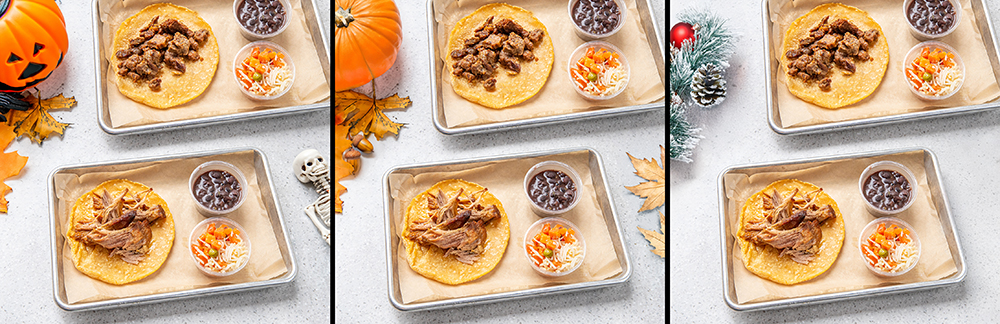 Seasonal edits to San Diego Restaurant Photography by Nancy Ingersoll for Halloween, Thanksgiving and Christmas.