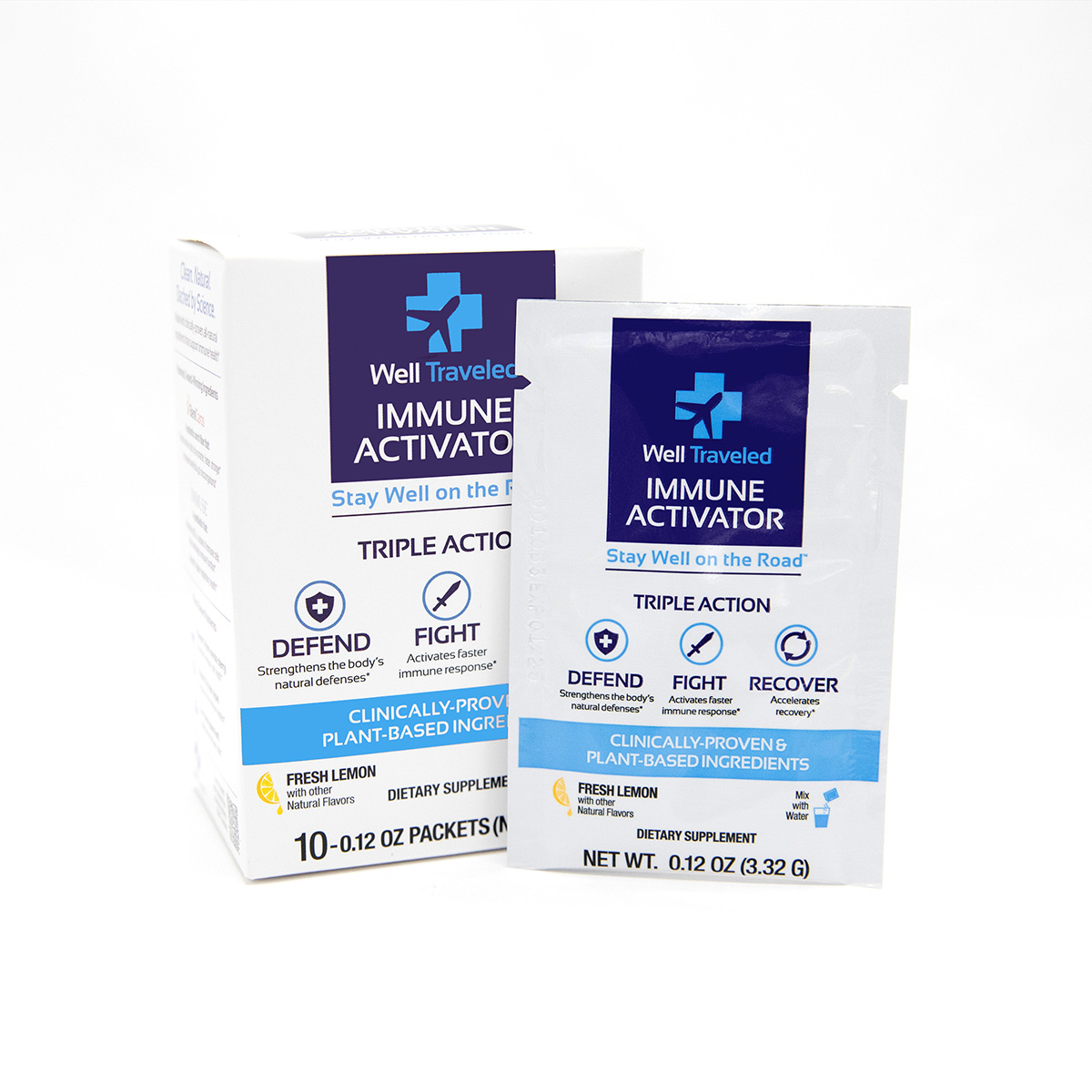well traveled box and packet on white background