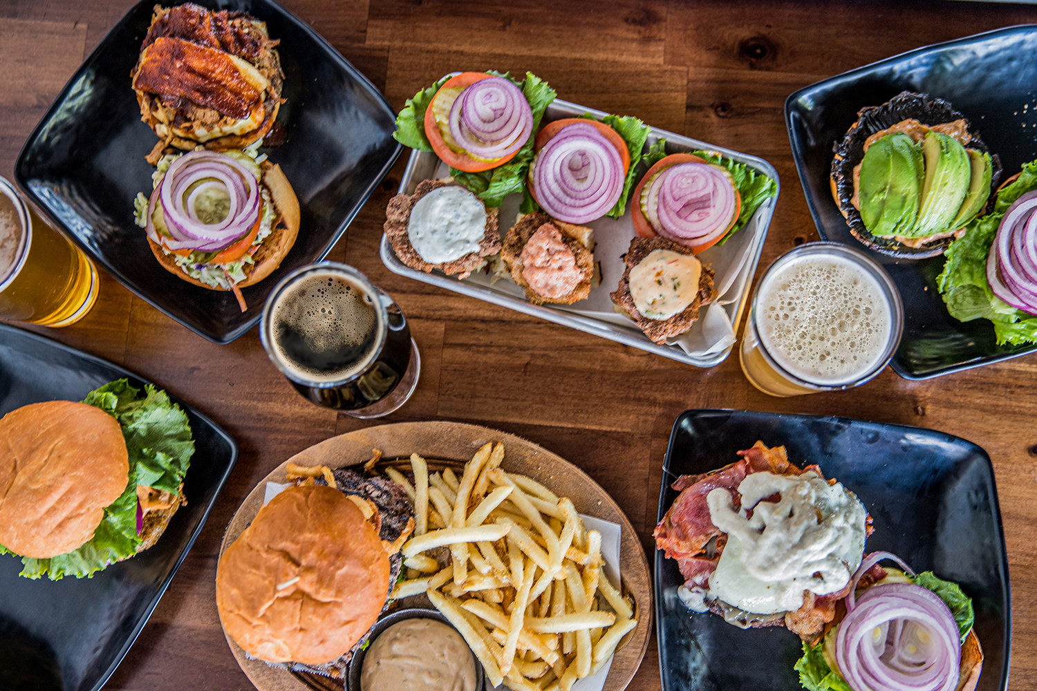 Overhead Food Photography with contrasting plate shapes by Nancy Ingersoll